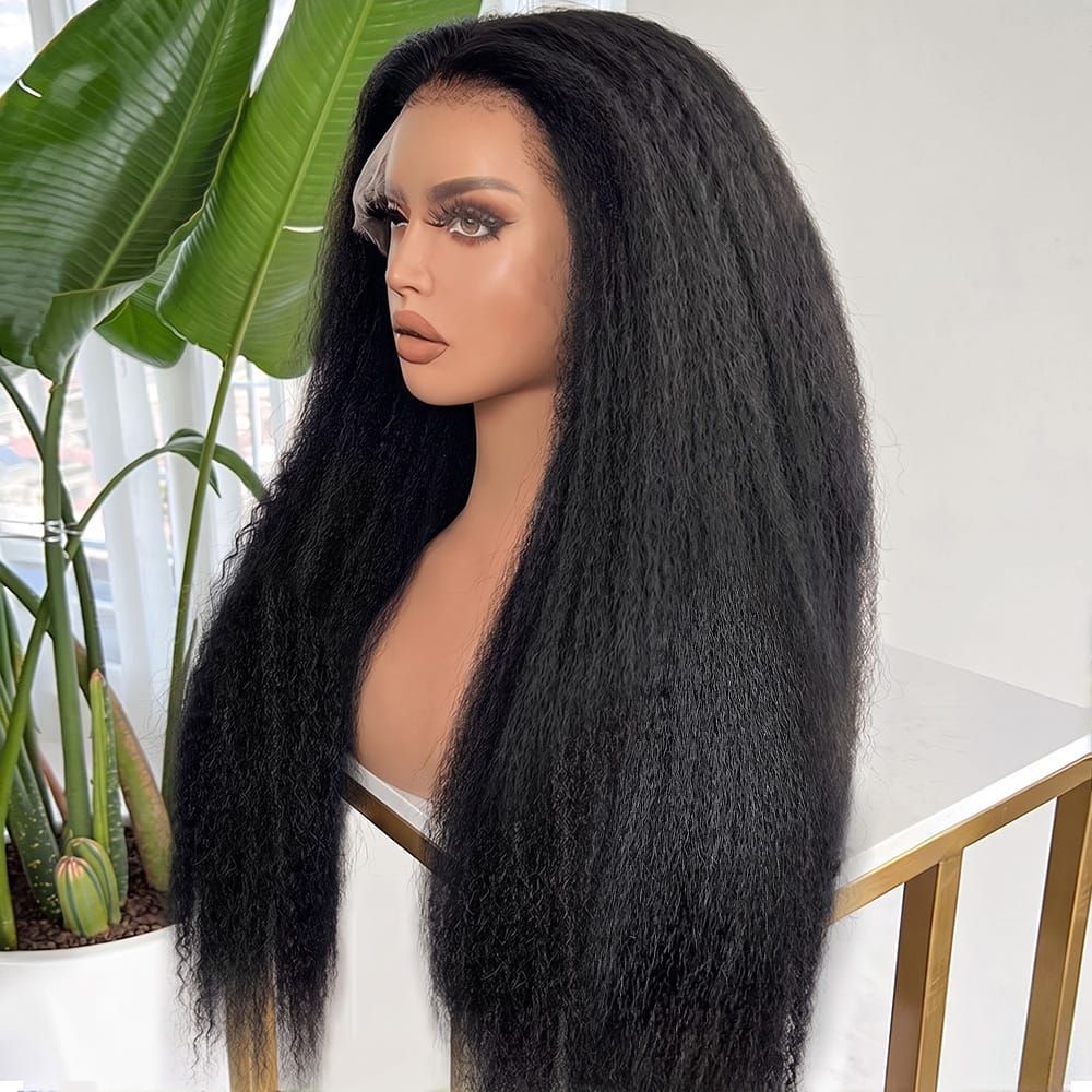 Coarse Yaki HD Lace Super Natural Lace Frontal Human Hair Wigs Black LINKTOWIG