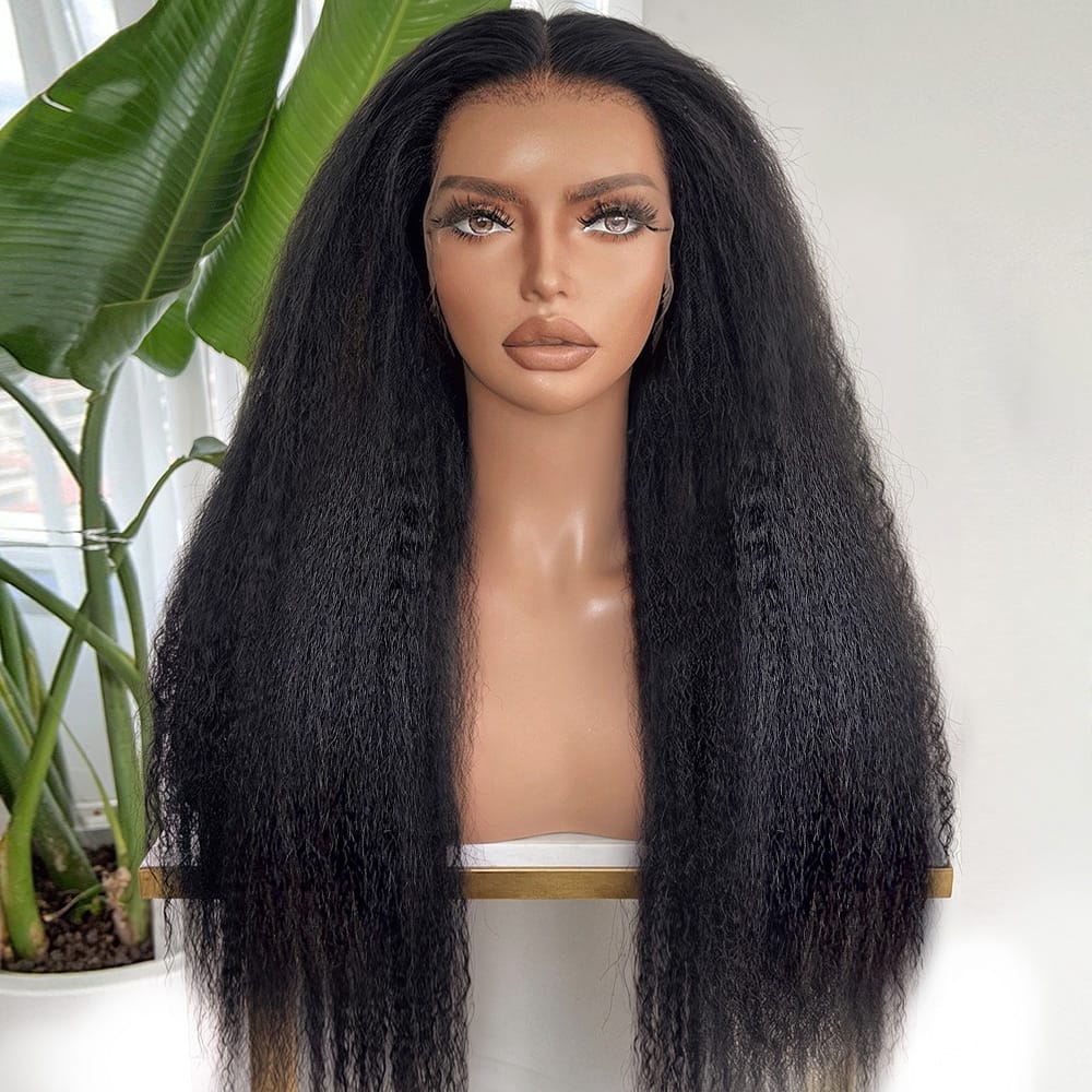 Coarse Yaki HD Lace Super Natural Lace Frontal Human Hair Wigs Black LINKTOWIG