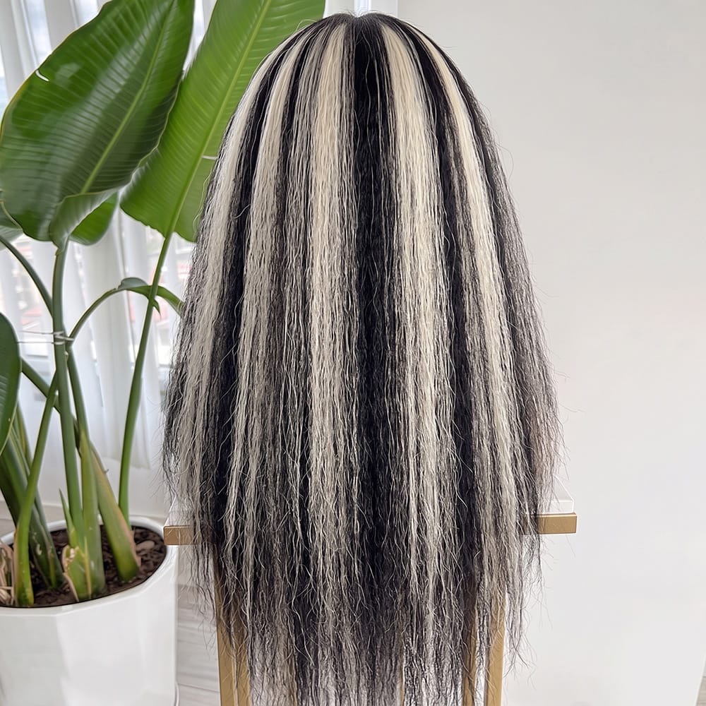 Coarse Yaki HD Lace Super Natural Lace Frontal Human Hair Wigs Black and grey blended highlights LINKTOWIG