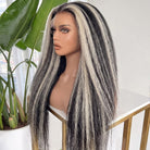 Coarse Yaki HD Lace Super Natural Lace Frontal Human Hair Wigs Black and grey blended highlights LINKTOWIG