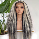 Coarse Yaki HD Lace Super Natural Lace Frontal Human Hair Wigs Black and grey blended highlights LINKTOWIG