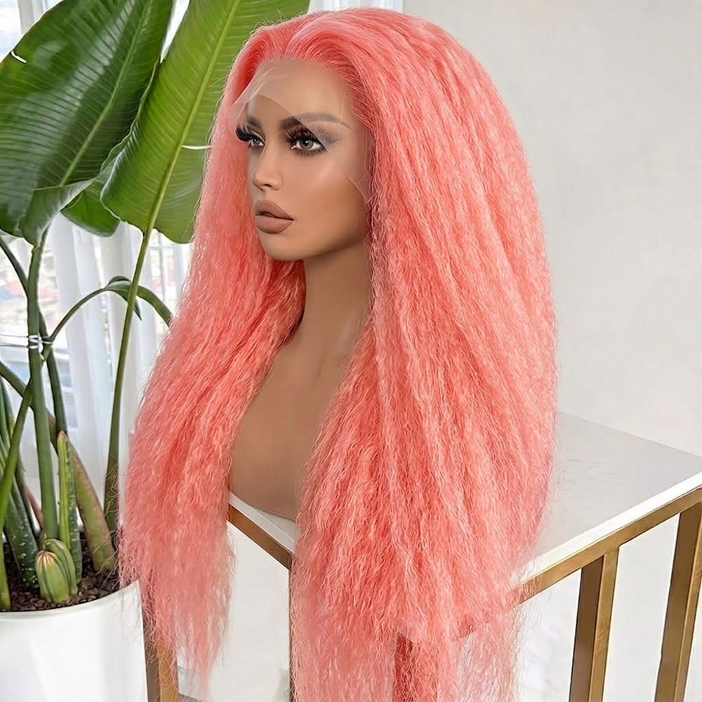 Coarse Yaki HD Lace Super Natural Lace Frontal Human Hair Wigs Bubblegum Pink LINKTOWIG