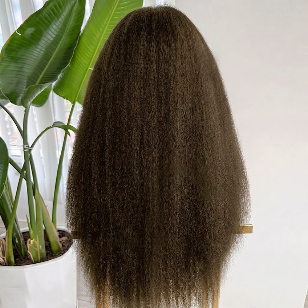 Coarse Yaki HD Lace Super Natural Lace Frontal Human Hair Wigs Chocolate Brown LINKTOWIG