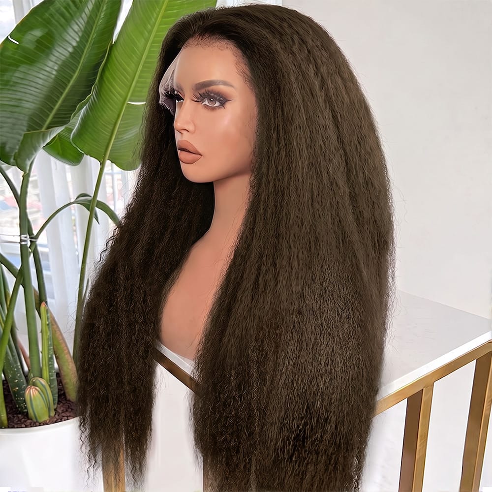 Coarse Yaki HD Lace Super Natural Lace Frontal Human Hair Wigs Chocolate Brown LINKTOWIG