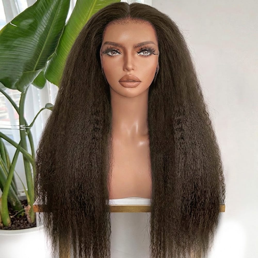 Coarse Yaki HD Lace Super Natural Lace Frontal Human Hair Wigs Chocolate Brown LINKTOWIG