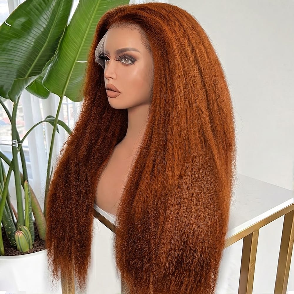 Coarse Yaki HD Lace Super Natural Lace Frontal Human Hair Wigs Copper Orange LINKTOWIG