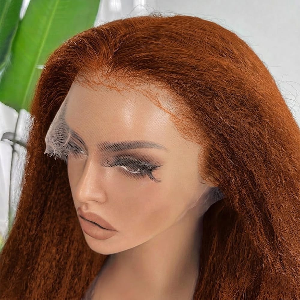 Coarse Yaki HD Lace Super Natural Lace Frontal Human Hair Wigs Copper Orange LINKTOWIG