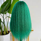 Coarse Yaki HD Lace Super Natural Lace Frontal Human Hair Wigs Dark Emerald Green LINKTOWIG