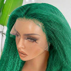 Coarse Yaki HD Lace Super Natural Lace Frontal Human Hair Wigs Dark Emerald Green LINKTOWIG