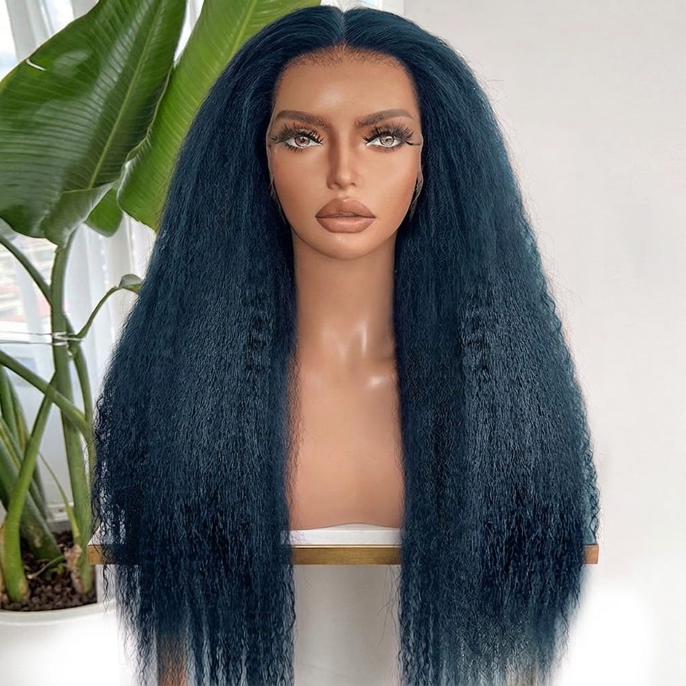 Coarse Yaki HD Lace Super Natural Lace Frontal Human Hair Wigs Dark Emerald Green LINKTOWIG