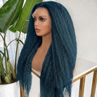 Coarse Yaki HD Lace Super Natural Lace Frontal Human Hair Wigs Dark Emerald Green LINKTOWIG