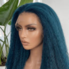 Coarse Yaki HD Lace Super Natural Lace Frontal Human Hair Wigs Dark Emerald Green LINKTOWIG