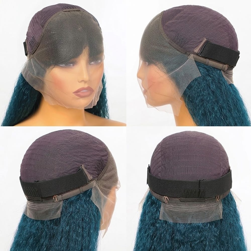 Coarse Yaki HD Lace Super Natural Lace Frontal Human Hair Wigs Dark Emerald Green LINKTOWIG