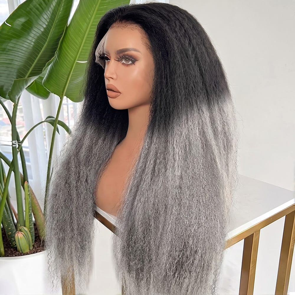 Coarse Yaki HD Lace Super Natural Lace Frontal Human Hair Wigs Dark Roots LINKTOWIG
