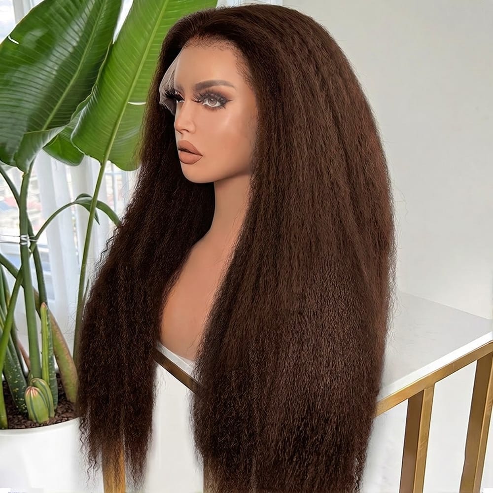 Coarse Yaki HD Lace Super Natural Lace Frontal Human Hair Wigs Espresso Brown LINKTOWIG
