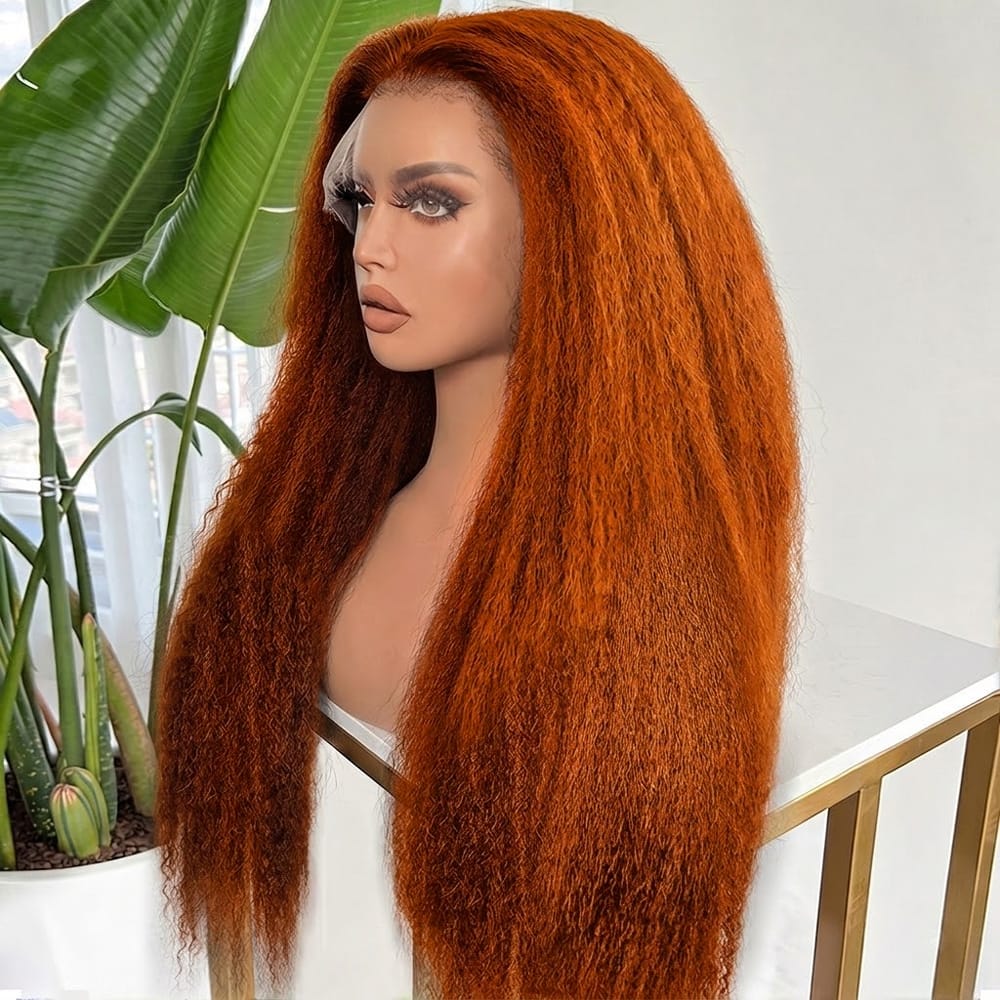 Coarse Yaki HD Lace Super Natural Lace Frontal Human Hair Wigs Ginger Orange LINKTOWIG