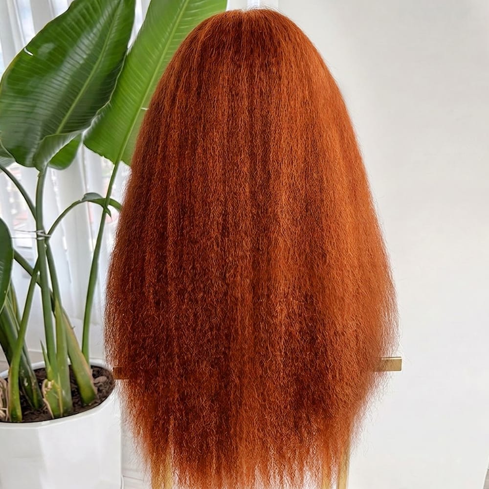 Coarse Yaki HD Lace Super Natural Lace Frontal Human Hair Wigs Ginger Orange LINKTOWIG