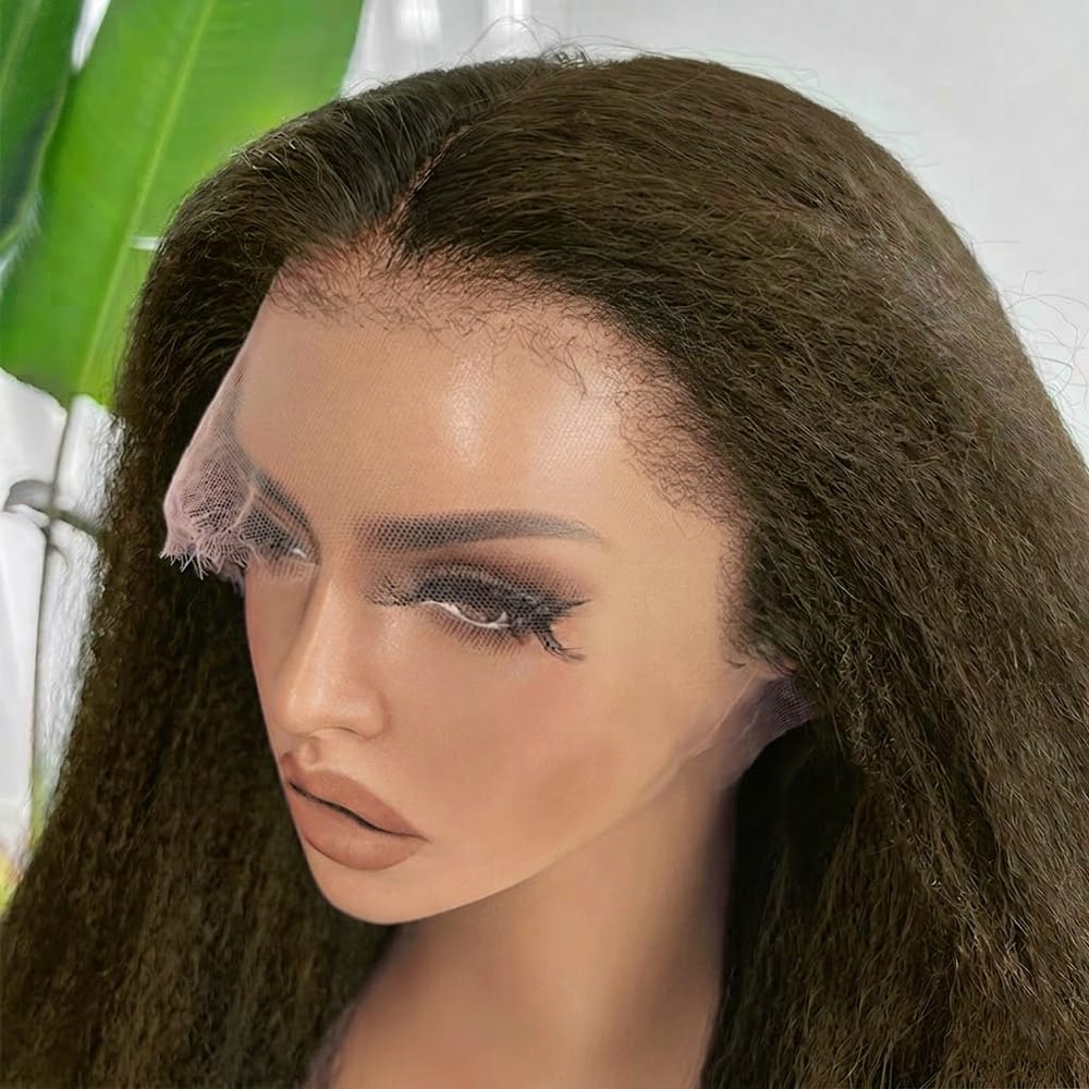 Coarse Yaki HD Lace Super Natural Lace Frontal Human Hair Wigs Honey Brown LINKTOWIG
