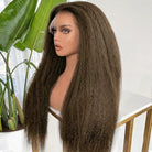 Coarse Yaki HD Lace Super Natural Lace Frontal Human Hair Wigs Honey Brown LINKTOWIG