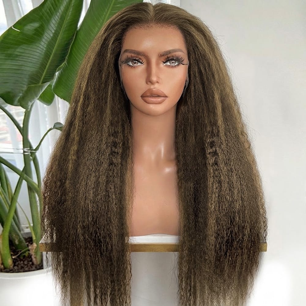 Coarse Yaki HD Lace Super Natural Lace Frontal Human Hair Wigs Honey Brown LINKTOWIG