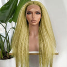Coarse Yaki HD Lace Super Natural Lace Frontal Human Hair Wigs Olive Green Blonde LINKTOWIG
