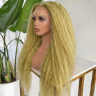 Coarse Yaki HD Lace Super Natural Lace Frontal Human Hair Wigs Olive Green Blonde LINKTOWIG