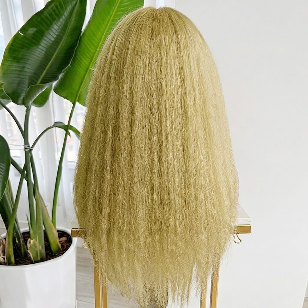 Coarse Yaki HD Lace Super Natural Lace Frontal Human Hair Wigs Olive Green Blonde LINKTOWIG