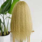 Coarse Yaki HD Lace Super Natural Lace Frontal Human Hair Wigs Olive Green Blonde LINKTOWIG