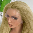 Coarse Yaki HD Lace Super Natural Lace Frontal Human Hair Wigs Olive Green Blonde LINKTOWIG