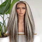 Coarse Yaki HD Lace Super Natural Lace Frontal Human Hair Wigs Piano Highlight Silver Grey LINKTOWIG