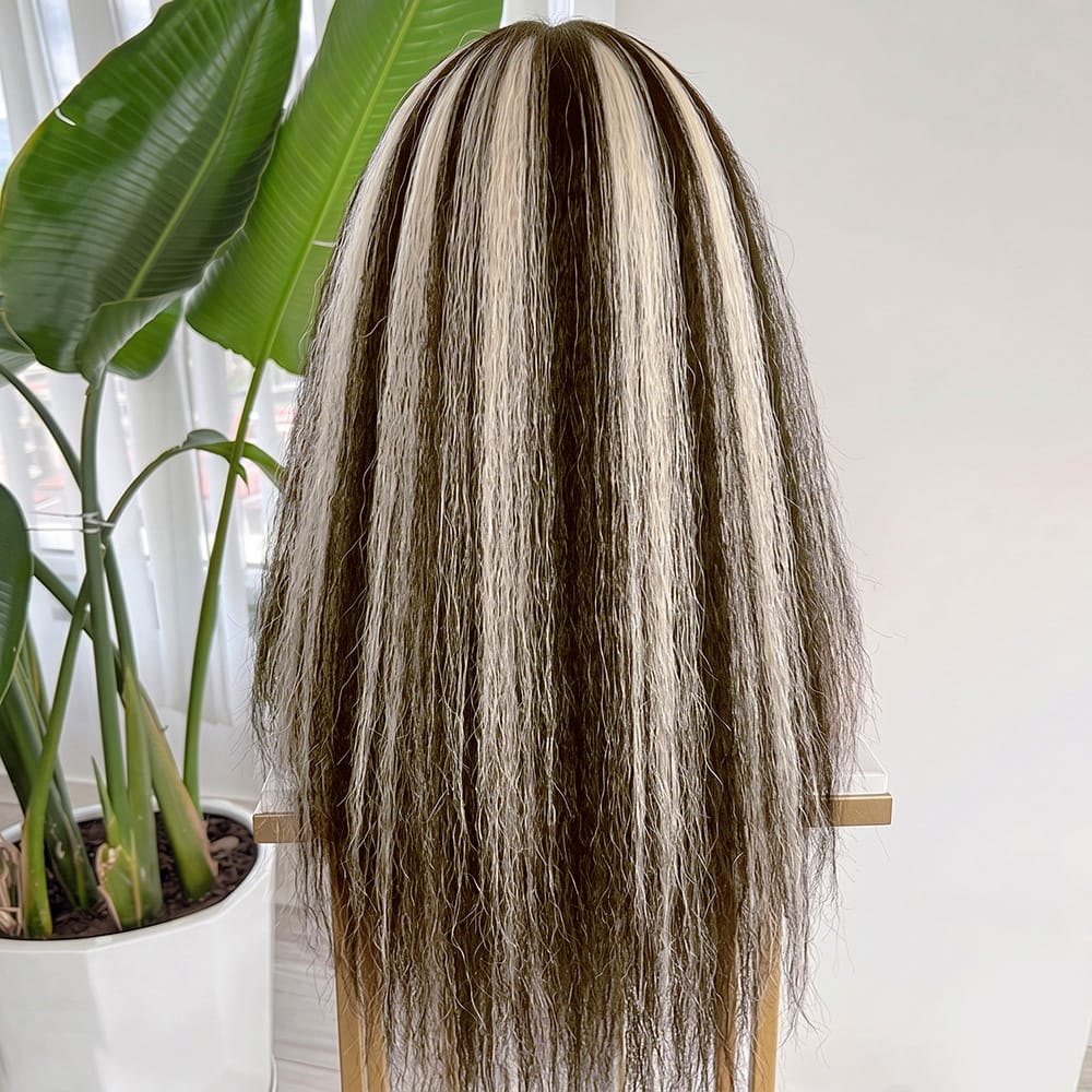 Coarse Yaki HD Lace Super Natural Lace Frontal Human Hair Wigs Piano Highlight Silver Grey LINKTOWIG