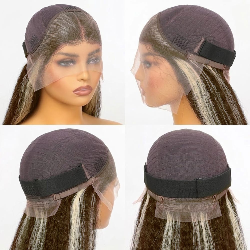 Coarse Yaki HD Lace Super Natural Lace Frontal Human Hair Wigs Piano Highlight Silver Grey LINKTOWIG