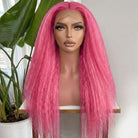 Coarse Yaki HD Lace Super Natural Lace Frontal Human Hair Wigs pink LINKTOWIG