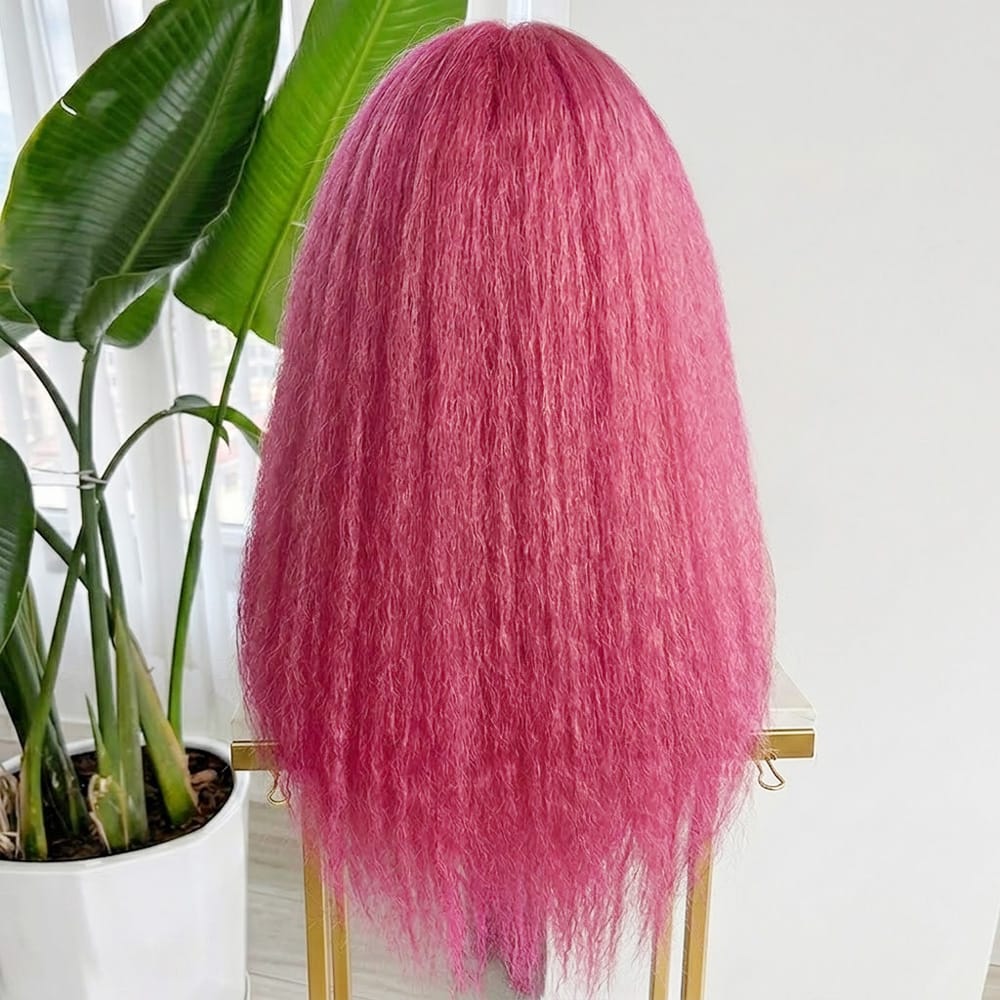 Coarse Yaki HD Lace Super Natural Lace Frontal Human Hair Wigs pink LINKTOWIG