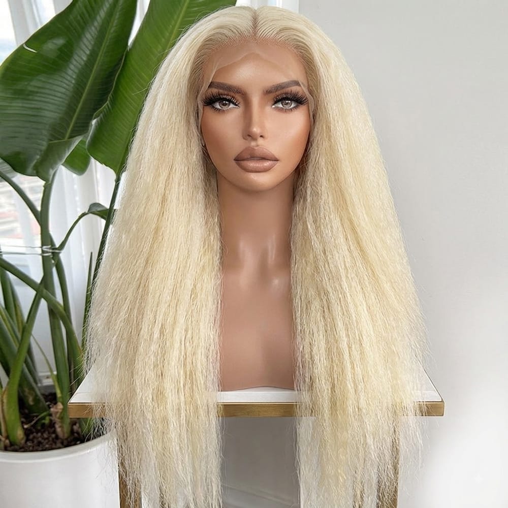 Coarse Yaki HD Lace Super Natural Lace Frontal Human Hair Wigs Platinum Blonde LINKTOWIG