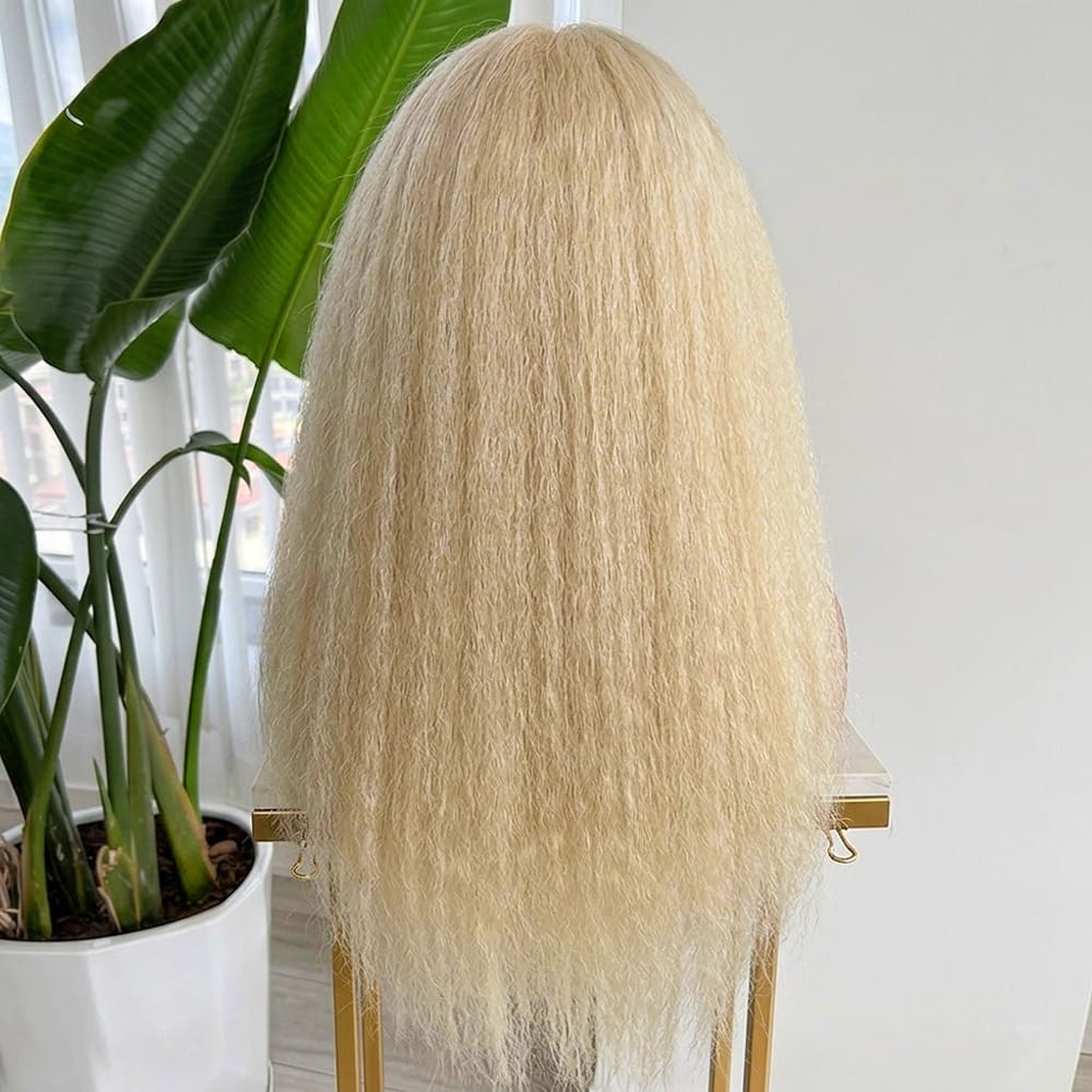 Coarse Yaki HD Lace Super Natural Lace Frontal Human Hair Wigs Platinum Blonde LINKTOWIG