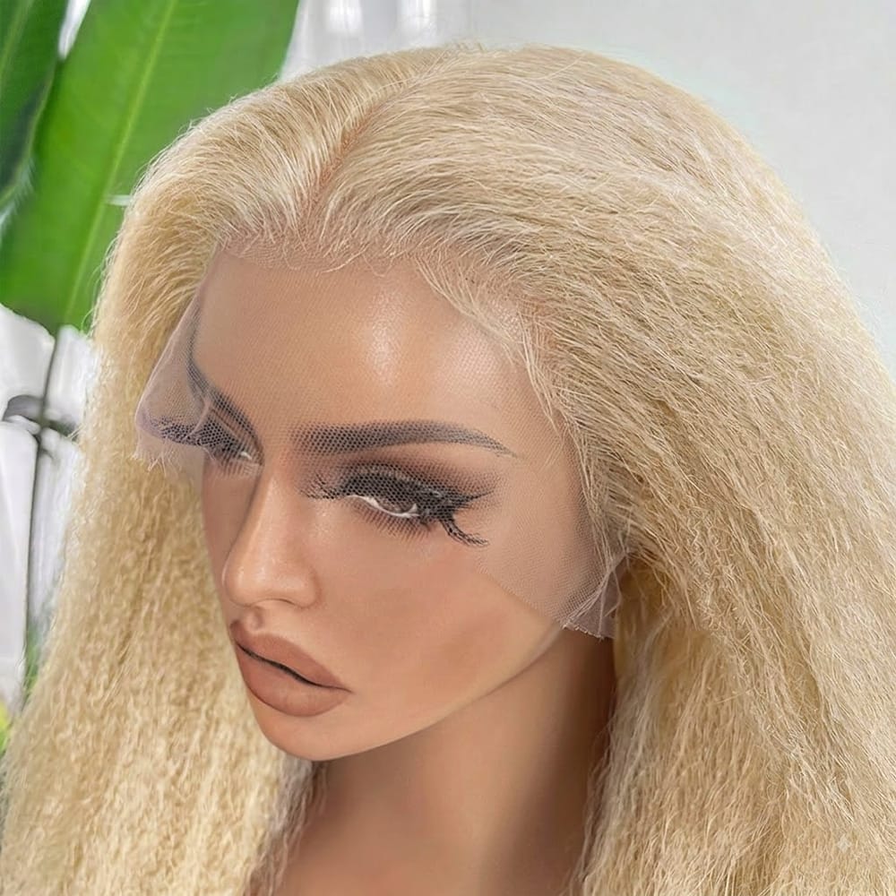 Coarse Yaki HD Lace Super Natural Lace Frontal Human Hair Wigs Platinum Blonde LINKTOWIG