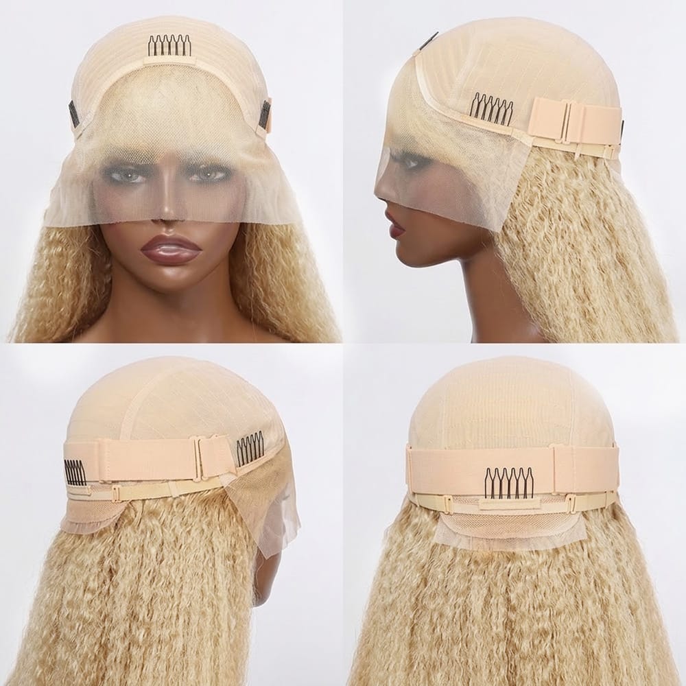 Coarse Yaki HD Lace Super Natural Lace Frontal Human Hair Wigs Platinum Blonde LINKTOWIG