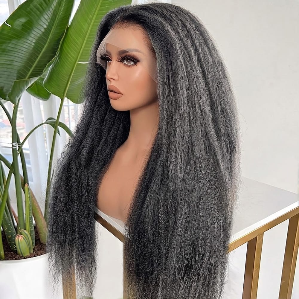 Coarse Yaki HD Lace Super Natural Lace Frontal Human Hair Wigs Silver Grey LINKTOWIG