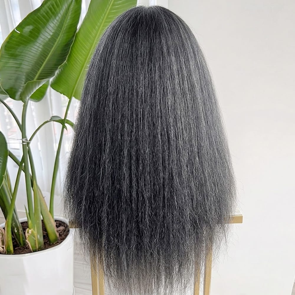 Coarse Yaki HD Lace Super Natural Lace Frontal Human Hair Wigs Silver Grey LINKTOWIG