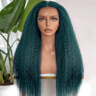 Coarse Yaki HD Lace Super Natural Lace Frontal Human Hair Wigs Teal Green LINKTOWIG