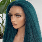 Coarse Yaki HD Lace Super Natural Lace Frontal Human Hair Wigs Teal Green LINKTOWIG