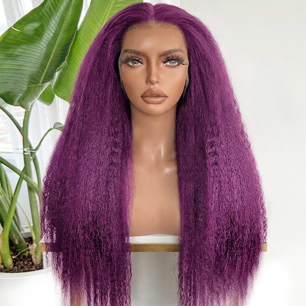 Coarse Yaki HD Lace Super Natural Lace Frontal Human Hair Wigs Violet Purple LINKTOWIG