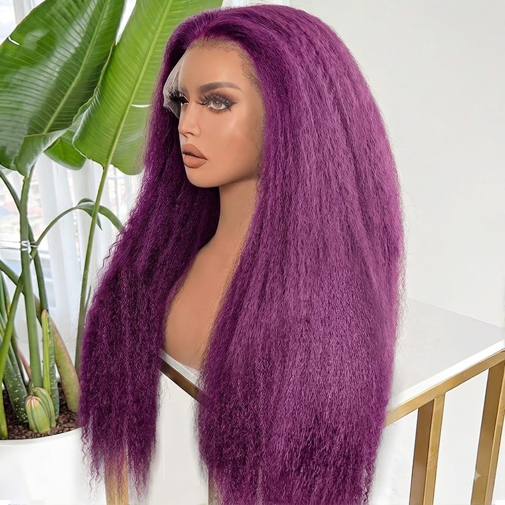Coarse Yaki HD Lace Super Natural Lace Frontal Human Hair Wigs Violet Purple LINKTOWIG