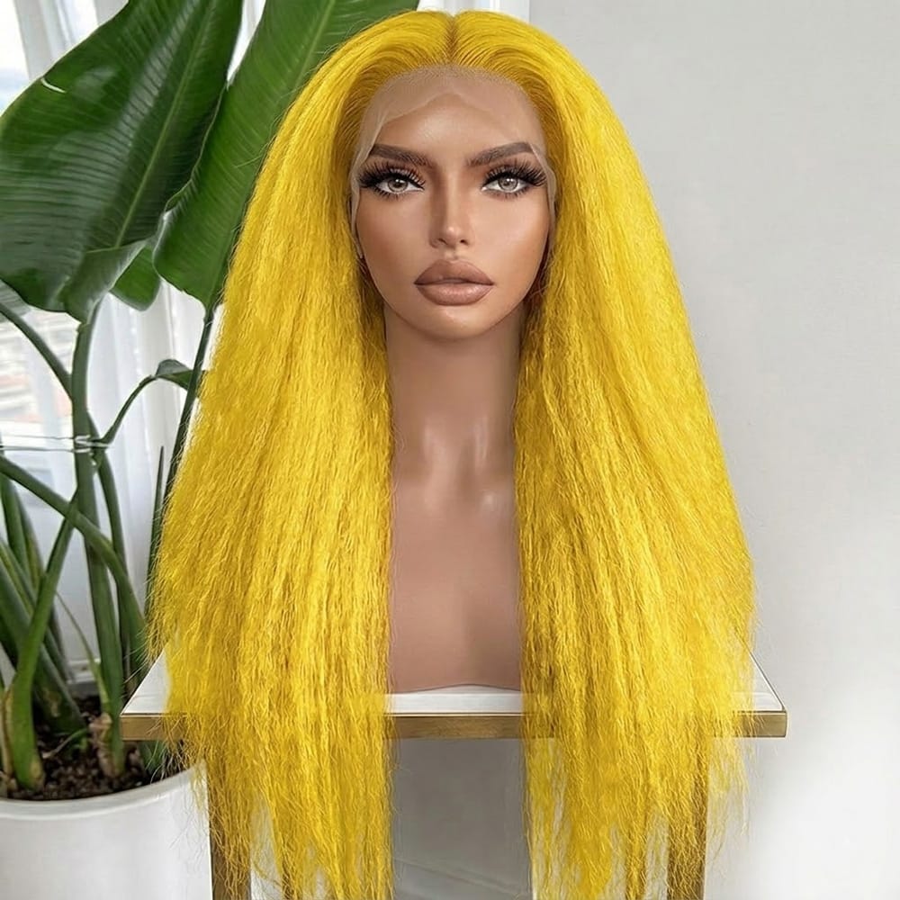 Coarse Yaki HD Lace Super Natural Lace Frontal Human Hair Wigs Yellow LINKTOWIG