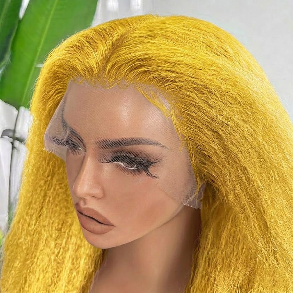 Coarse Yaki HD Lace Super Natural Lace Frontal Human Hair Wigs Yellow LINKTOWIG
