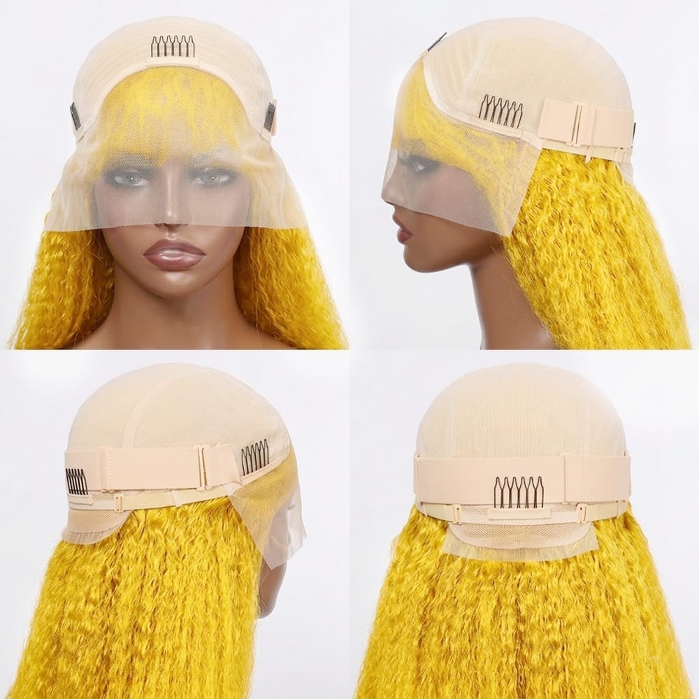 Coarse Yaki HD Lace Super Natural Lace Frontal Human Hair Wigs Yellow LINKTOWIG