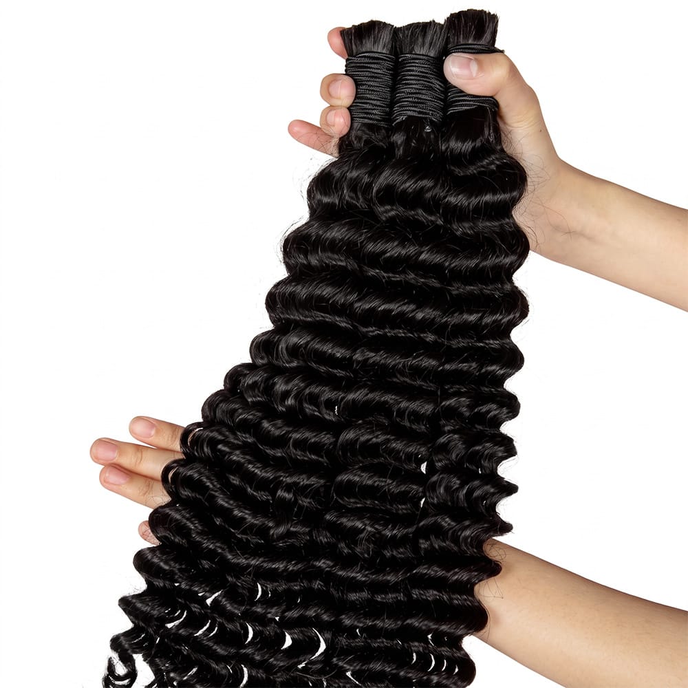Deep Wave 100% Raw Virgin  Human Hair Bundles - (No Weft) Bulk Hair  3 Bundles / Black LINKTOWIG