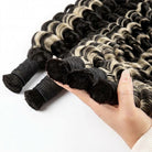 Deep Wave 100% Raw Virgin  Human Hair Bundles - (No Weft) Bulk Hair  3 Bundles / Black and grey blended highlights LINKTOWIG