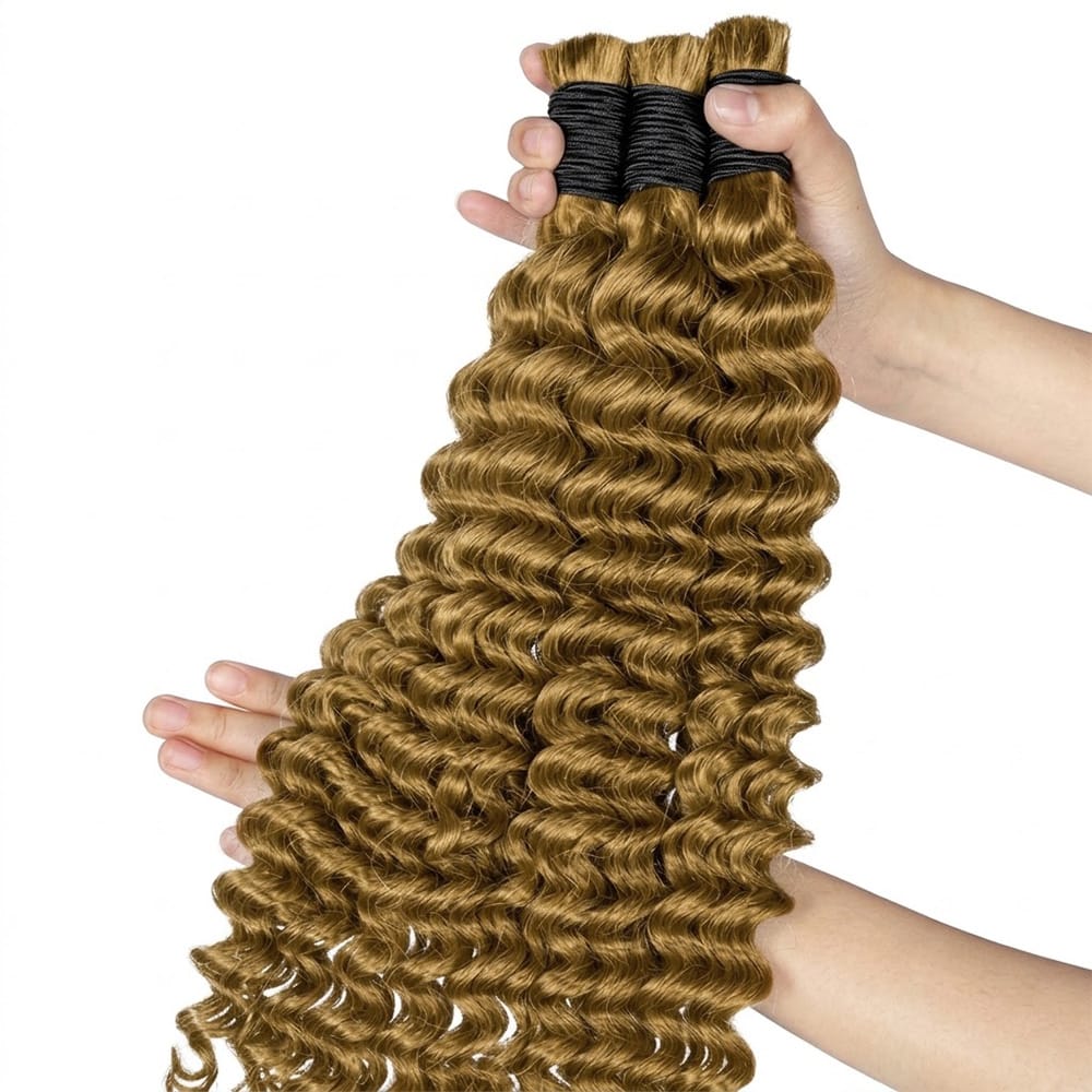 Deep Wave 100% Raw Virgin  Human Hair Bundles - (No Weft) Bulk Hair / Ash Brown LINKTOWIG
